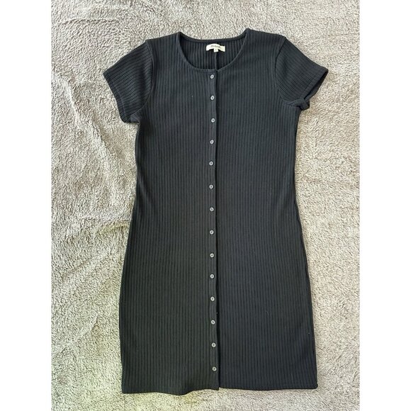 Madewell Dress Size M Button Front Ribbed Knit Mini Black Cotton Blend - Picture 11 of 12